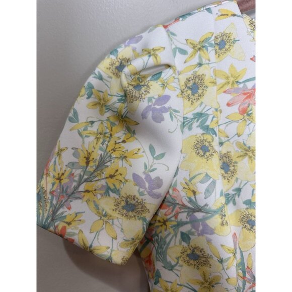 Calvin Klein Sheath Scuba Dress Size 4 White Yellow Floral Work Career Event - Picture 2 of 8